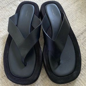 The Row Ginza leather and suede platform flip flops, 39.5 NEW